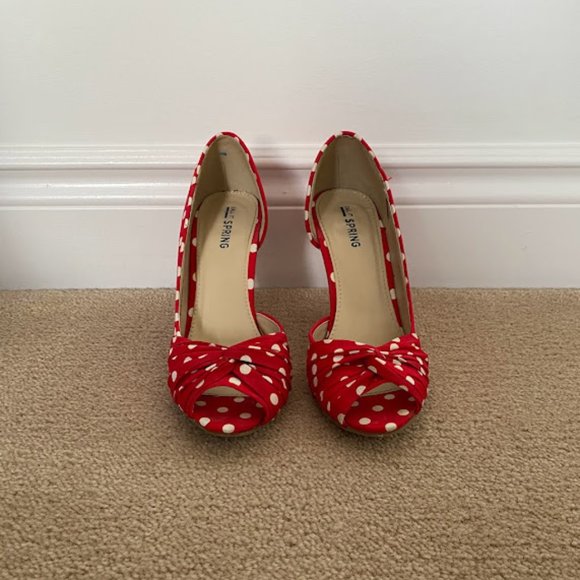 Call It Spring Red Polka Dot Heels - Picture 2 of 8